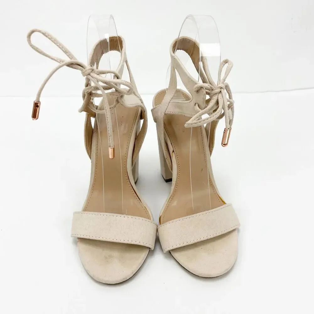Charlotte Russe Womens Jennie Sandals 6 Faux Suede Open Toe Block Strappy Heels